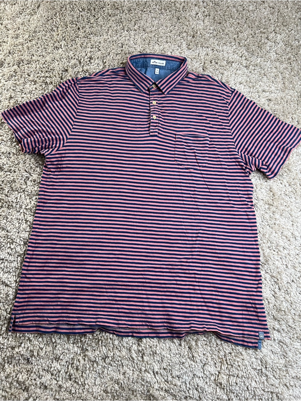 Peter Millar Pink and Navy Striped Polo